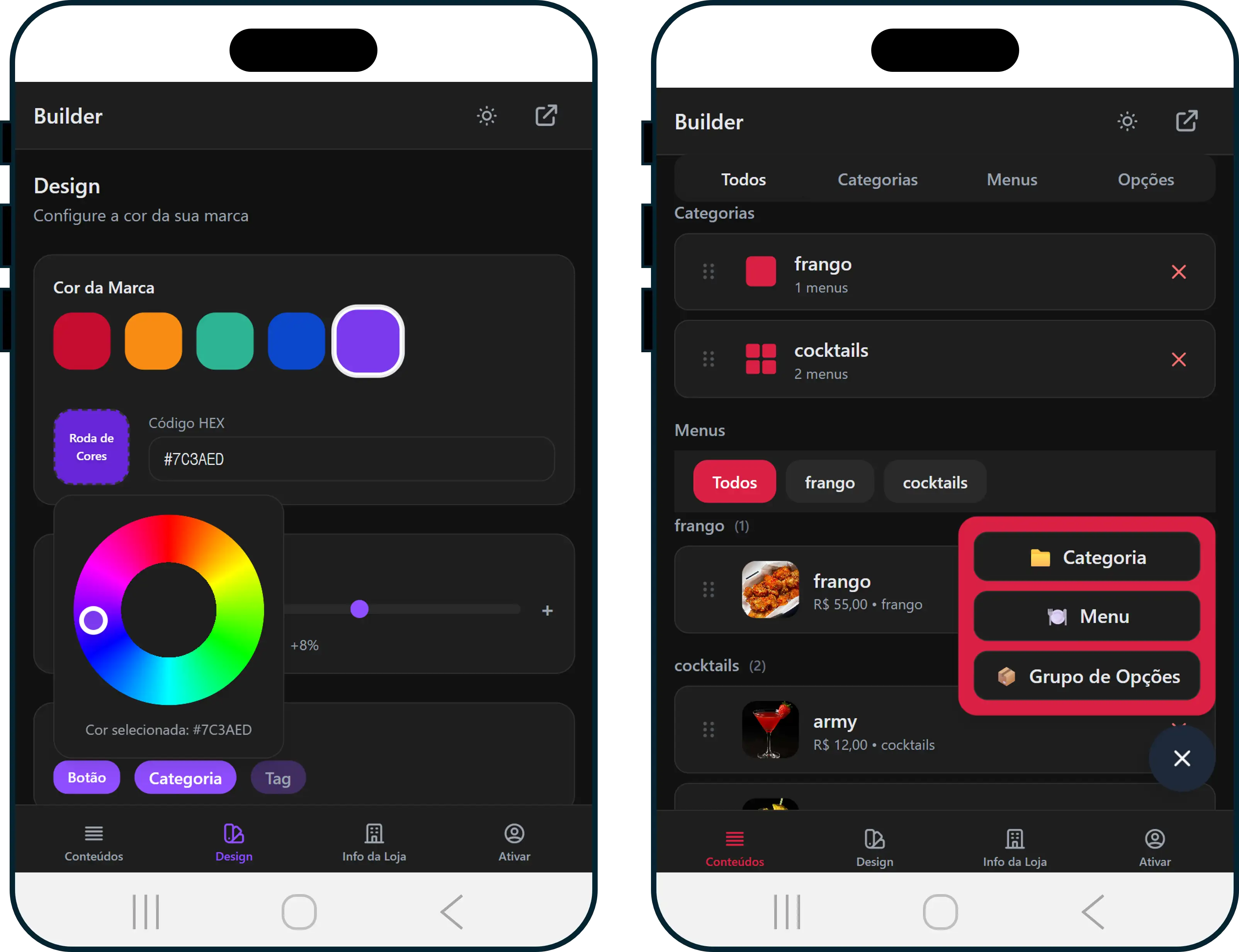 Mobile store website builder screen