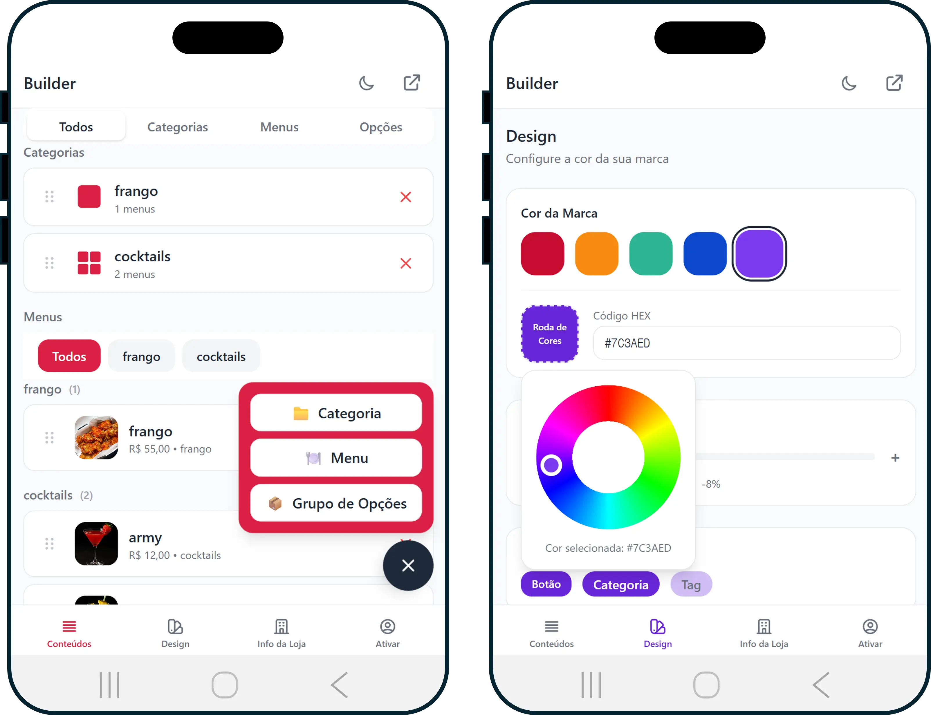 Mobile store website builder screen