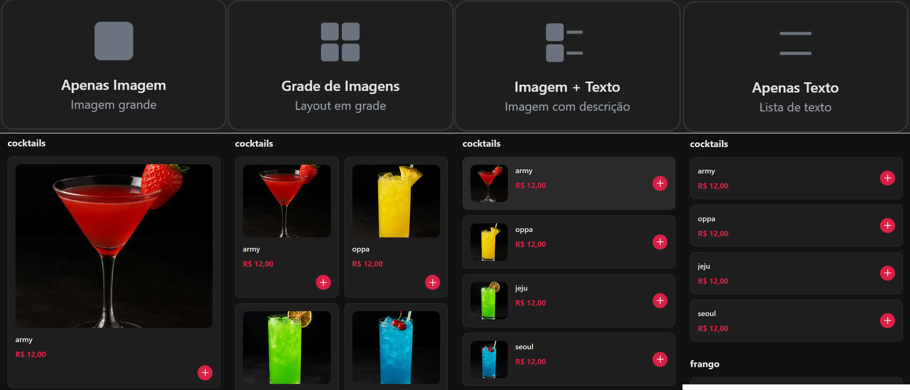 Examples of different product display layouts